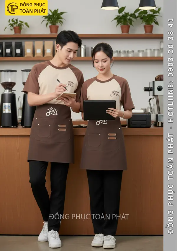 Đồng Phục Quán Cafe 10S Jolli Nâu Be - CB33