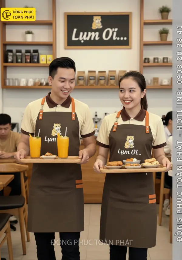 Đồng Phục Quán Cafe Lụm Ơi Màu Nâu Phối Be – CB19
